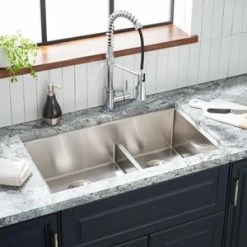 Budget 🎁 Signature Hardware Ortega 32 x 18-1/2 in. Stainless Steel Double Bowl Undermount Kitchen Sink ✨