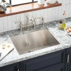 Flash Sale 👍 Signature Hardware Sitka 25 x 22 in. 4-Hole Single Bowl Undermount Kitchen Sink in Stainless Steel ⭐