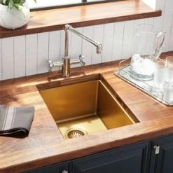 Best deal 😀 Signature Hardware Atlas 15 x 20 in. 304 Stainless Steel Single Bowl Undermount Kitchen Sink in Matte Gold 👏