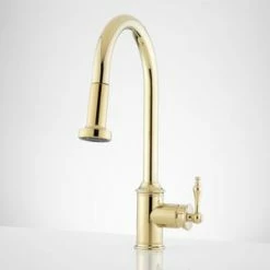 Hot Sale 👏 Signature Hardware Southgate Single Handle Pull Down Kitchen Faucet in Polished Brass 🌟