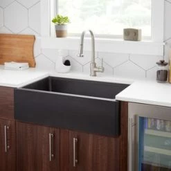 Coupon 🎁 Signature Hardware Totten 33 x 20 in. Composite Single Bowl Farmhouse Kitchen Sink in Black 😀