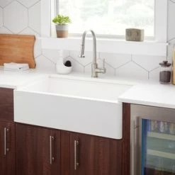 Discount ⌛ Signature Hardware Totten 33 x 20 in. Composite Single Bowl Farmhouse Kitchen Sink in White 👍