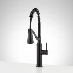 Deals 🔔 Signature Hardware Single Handle Pull Down Kitchen Faucet in Matte Black 👍