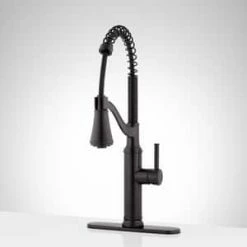 Deals 🔔 Signature Hardware Single Handle Pull Down Kitchen Faucet in Matte Black 👍 -Bathroom Hardware Sale Query 308