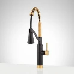 Best Pirce 💯 Signature Hardware Single Handle Pull Down Kitchen Faucet in Matte Black with Brushed Gold ❤️