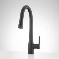 Coupon 🥰 Signature Hardware Carin Single Handle Pull Down Kitchen Faucet in Matte Black 🛒