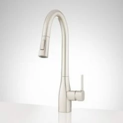 Flash Sale 😀 Signature Hardware Carin Single Handle Pull Down Kitchen Faucet in Stainless Steel 🥰