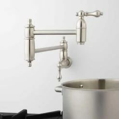 New 🔥 Signature Hardware Augusta Two Handle Lever Pot Filler in Brushed Nickel 🔔