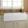 Budget 👍 Signature Hardware Risinger 39-1/4 x 18-1/2 in. Fireclay Double Bowl Farmhouse Kitchen Sink in White 🎉