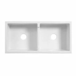 Budget 👍 Signature Hardware Risinger 39-1/4 x 18-1/2 in. Fireclay Double Bowl Farmhouse Kitchen Sink in White 🎉 -Bathroom Hardware Sale Query 362