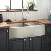 Best reviews of ✔️ Signature Hardware Atlas 36 x 21 in. Stainless Steel Double Bowl Farmhouse Kitchen Sink in Pewter 💯