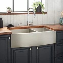 Best reviews of ✔️ Signature Hardware Atlas 36 x 21 in. Stainless Steel Double Bowl Farmhouse Kitchen Sink in Pewter 💯