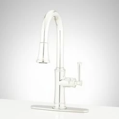 Cheap ✨ Signature Hardware Beasley Single Handle Pull Down Kitchen Faucet in Polished Nickel 🤩