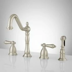 Discount 😀 Signature Hardware Helena Two Handle Kitchen Faucet in Brushed Nickel 👏