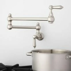 Promo 👍 Signature Hardware Fatsani Two Handle Lever Pot Filler in Brushed Nickel 👏