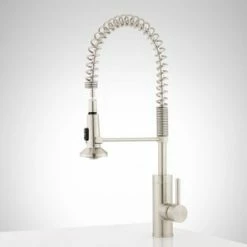 Deals 🎉 Signature Hardware Presidio Single Handle Kitchen Faucet with Pull Down Spring Spout in Stainless Steel ✔️