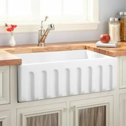 Cheap 🛒 Signature Hardware Mitzy 30-1/8 x 18-1/8 in. Fireclay Single Bowl Farmhouse Kitchen Sink in White ❤️