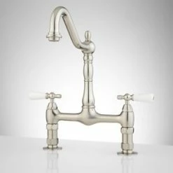 Hot Sale 🛒 Signature Hardware Douglass Bridge Kitchen Faucet in Brushed Nickel ❤️