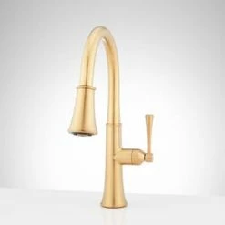 Best Sale 🔥 Signature Hardware Pull Down Kitchen Faucet in Brushed Gold 🧨