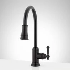 Cheap 🤩 Signature Hardware Single Handle Pull Down Kitchen Faucet in Matte Black 👏
