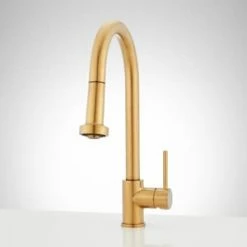 Cheapest 🌟 Signature Hardware Ridgeway Pull Down Kitchen Faucet in Brushed Gold 😉