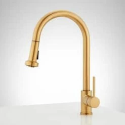 Cheapest 🌟 Signature Hardware Ridgeway Pull Down Kitchen Faucet in Brushed Gold 😉 -Bathroom Hardware Sale Query 731