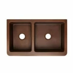 Promo 😉 Signature Hardware Vine Design 33 x 21-3/4 in. Copper Double Bowl Farmhouse Kitchen Sink in Antique Copper ⭐ -Bathroom Hardware Sale Query 802