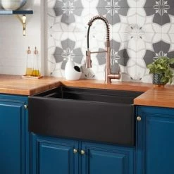 Deals ✔️ Signature Hardware Brumfield 30 in. x 18-7/8 in. Fireclay Single Bowl Farmhouse Kitchen Sink in Black 🧨