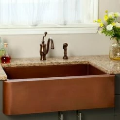 Cheap ✨ Signature Hardware Amelie 33 x 21-1/2 in. Copper Single Bowl Farmhouse Kitchen Sink in Antique Copper 🥰