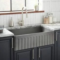 Best reviews of 😀 Signature Hardware Baylor 32-3/4 x 20 in. Fireclay Single Bowl Farmhouse Kitchen Sink in Smoke Grey 😉 -Bathroom Hardware Sale Query 819