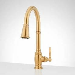 Outlet 💯 Signature Hardware Pull Down Kitchen Faucet in Brushed Gold 🥰