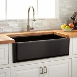 Deals ❤️ Signature Hardware Grigham 32-3/4 x 18-3/4 in. Fireclay Single Bowl Farmhouse Kitchen Sink in Black 🧨